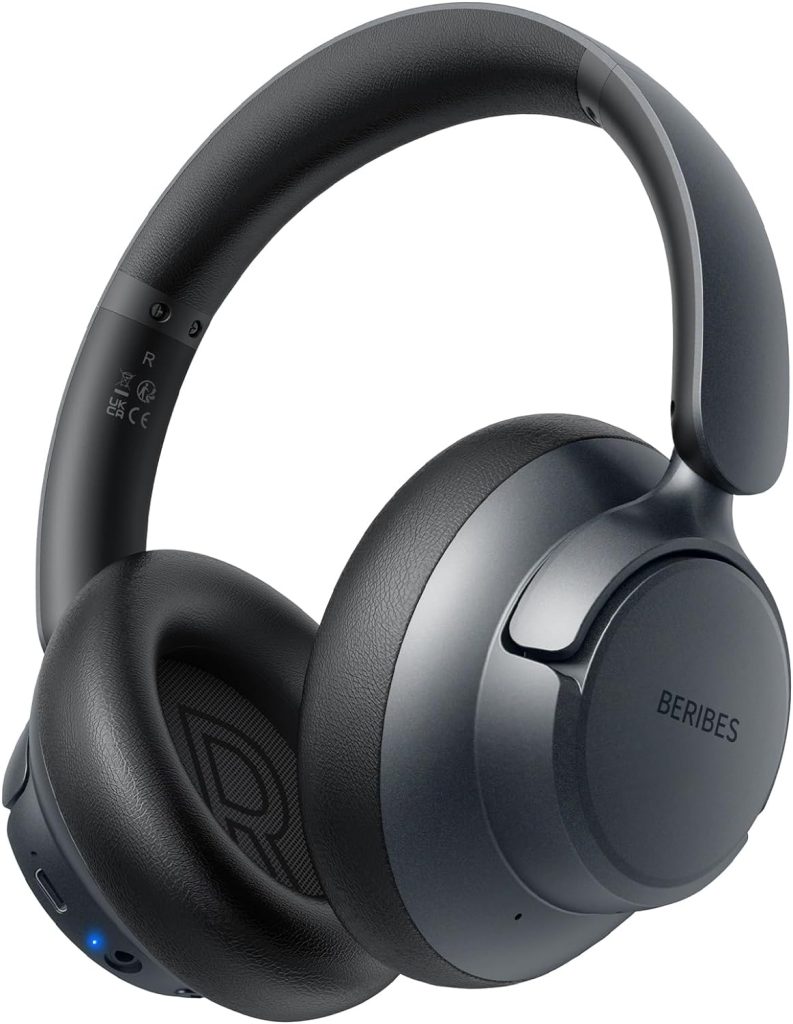 BERIBES Upgraded Hybrid Active Noise Cancelling Headphones with Transparent Modes,65H Playtime Bluetooth Headphones Wireless Bluetooth with Mic, Deep Bass,3.5MM Cable,Soft-Earpads,Fast Charging-Black