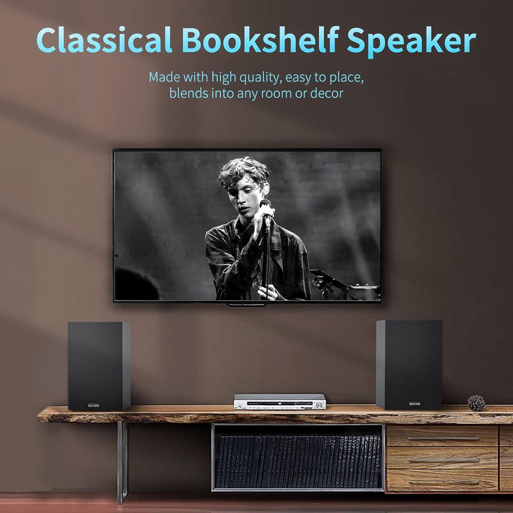BESTISAN 4 Inch Powered Bookshelf Speakers with Deep Bass, Bluetooth 5.0 Studio Monitor Speakers, 2.0 Neared Field Audio Speakers with 2 RCA Line Input, Set of 2 Black-New Model