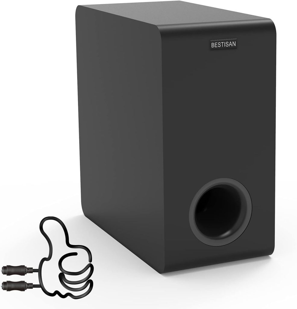 BESTISAN Powered Subwoofer, 6.5 Active Home Audio Subwoofer in Compact Design,LFE  Stereo Line Inputs  Audio Output, Built-in Amplifier for Home Theater/Receiver/TV/Speakers, Black, SW65D