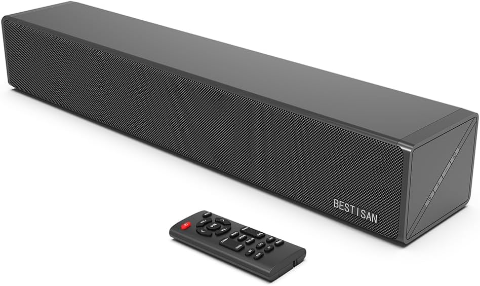 BESTISAN Sound Bars for TV, 16.5 Inches Sound Bar with Optical, AUX, USB and Bluetooth Inputs, Soundbar for TV(DSP, TREB and Bass Adjustable, Cyclic Switching Mode，Reset Function