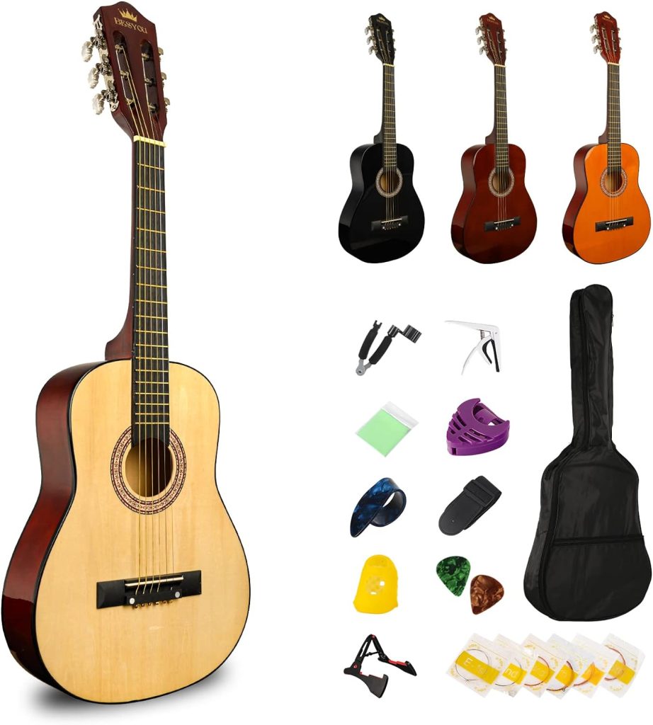 BESYOU 30 Wood Acoustic Guitar with Case,guitar book and Accessories for Kids/Girls/Boys/Beginners (Natural)