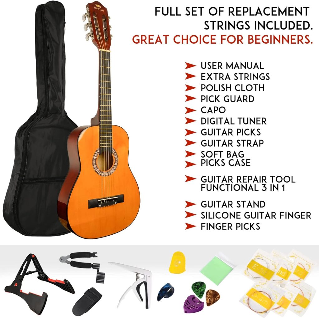 BESYOU Acoustic guitar childrens guitar Includes Stand, Gig Bag, Tuner, entry practice guitar 30 -inch student beginner set with a guitar rack with a guitar rack…