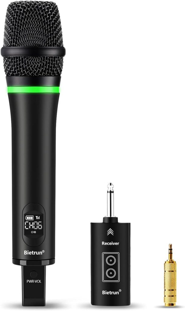 Bietrun Wireless Microphone Rechargeable, 168FT Range Bluetooth Microphone Wireless (Work 7 hrs) with 1/4 Output, UHF Metal Handheld Dynamic Mic for Karaoke Machine/PA System/Speaker/Church/Wedding