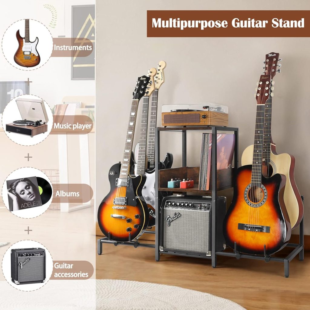 Bikoney Guitar Stand 5-Tier for Acoustic, Electric Guitar, Bass, Guitar Rack Holder Floor Adjustable for Multiple Guitars, Guitar Amp Accessories, Guitar Holder Display for Music Room Home Studio