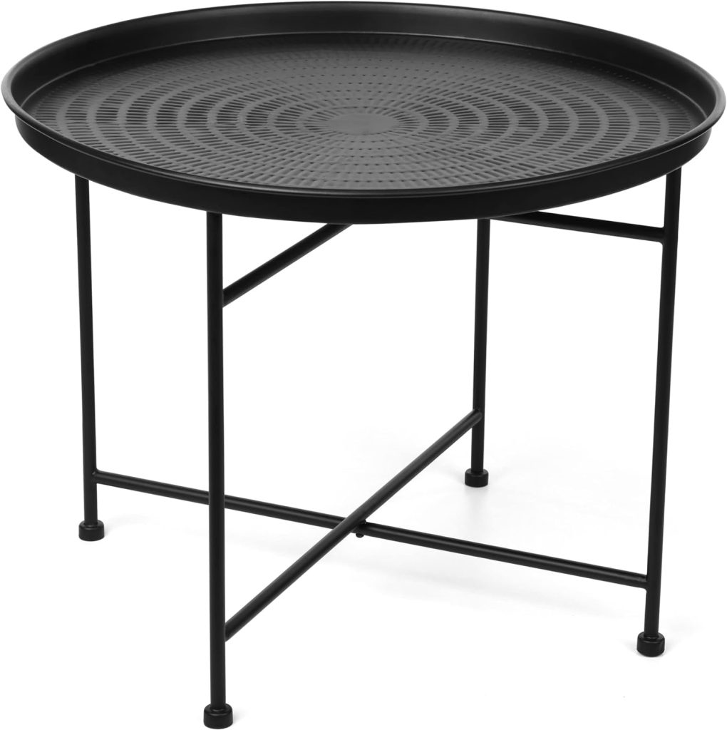 BIRDROCK HOME Hammered Round Coffee Table | 24.75 D x 19 H | Black Iron | Modern Design | Side Table | Lightweight Metal 7.5 lbs