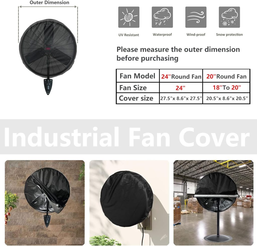 Bitubi Industrial Drum Fan Cover,Waterproof Outdoor Fan Covers,Compatible for 24 Inch Heavy Duty Metal Industrial Drum Fan,Black