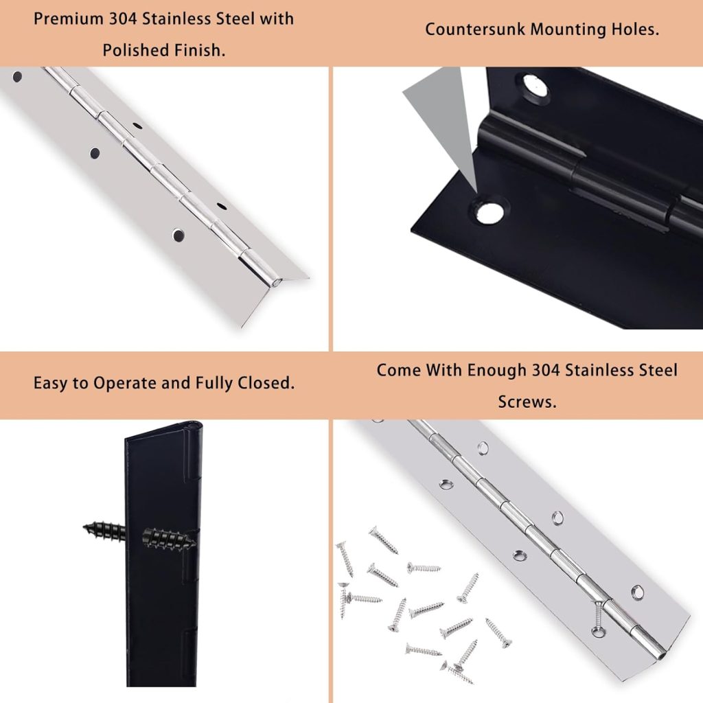 Black Piano Hinge 48 Inch x 2 Inch Heavy Duty Stainless Steel Piano Hinge Continuous Hinge for Cabinet, Door, DIY Wood Boxes, 0.047 Leaf Thickness