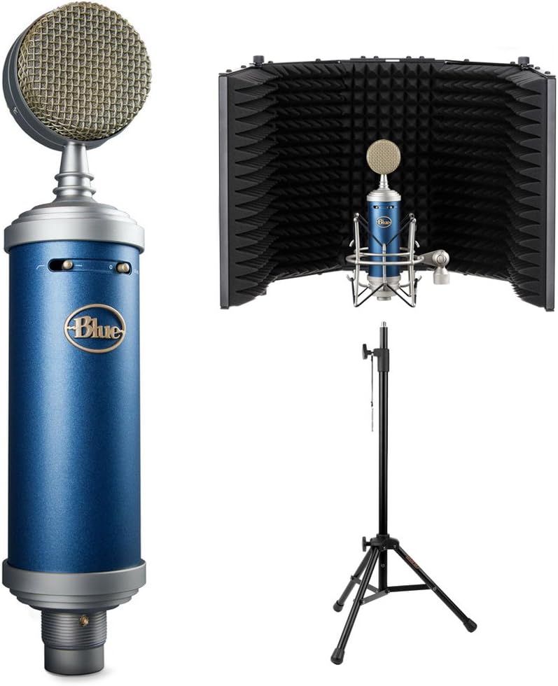 Blue Bluebird SL Large-Diaphragm Condenser Studio Microphone with Auray RF-5P-B Reflection Filter and RFMS-580 Reflection Filter Tripod Mic Stand Bundle