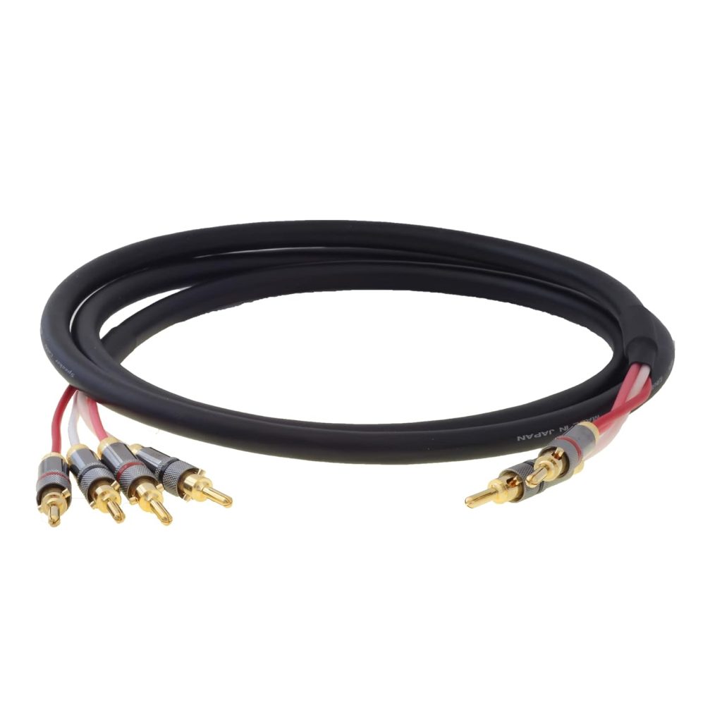 Blue Jeans Cable Canare 4S11 Speaker Cable, with Ultrasonically-Welded Bi-Wire Terminations (One Cable - for one Speaker); Assembled in The USA (10 Foot, Black, Two Bananas to Four Bananas)