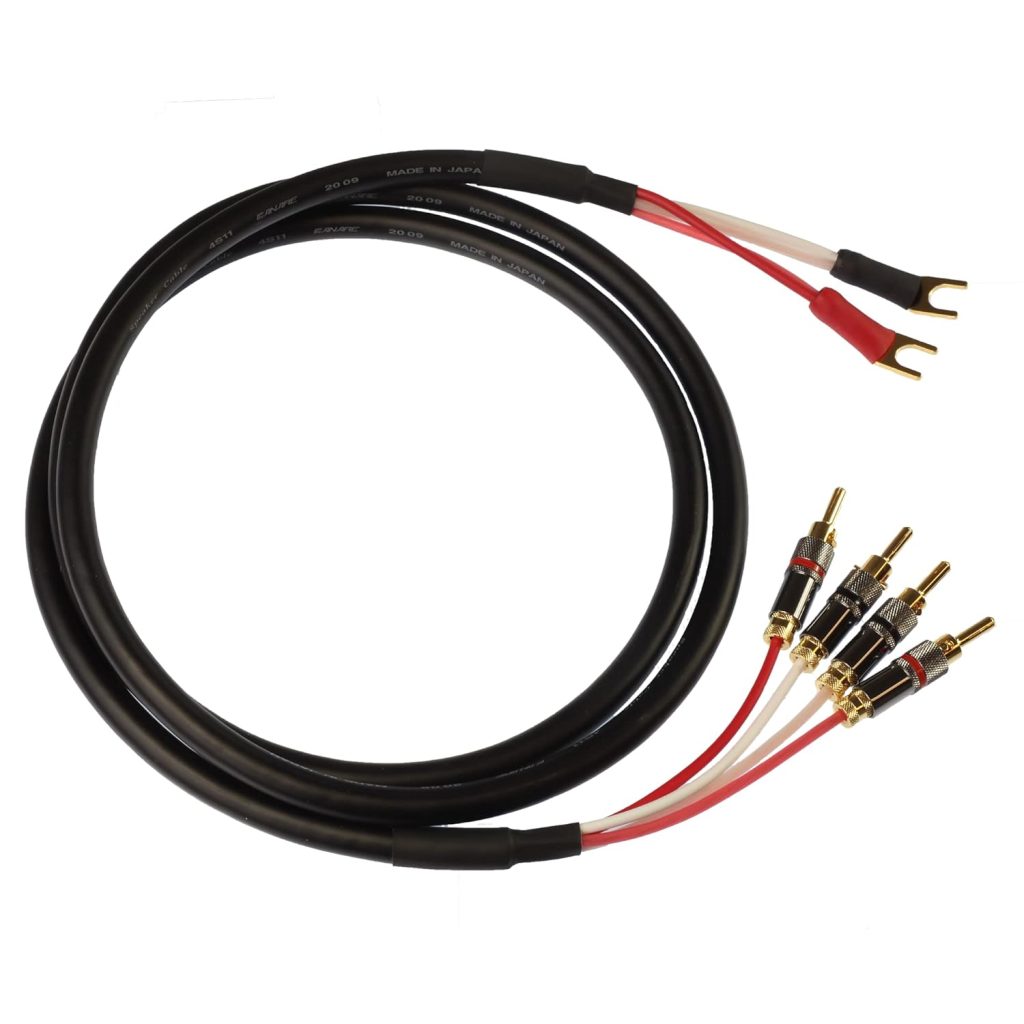 Blue Jeans Cable Canare 4S11 Speaker Cable, with Ultrasonically-Welded Bi-Wire Terminations (One Cable - for one Speaker); Assembled in The USA (8 Foot, Two Bananas to Four Bananas, Black)