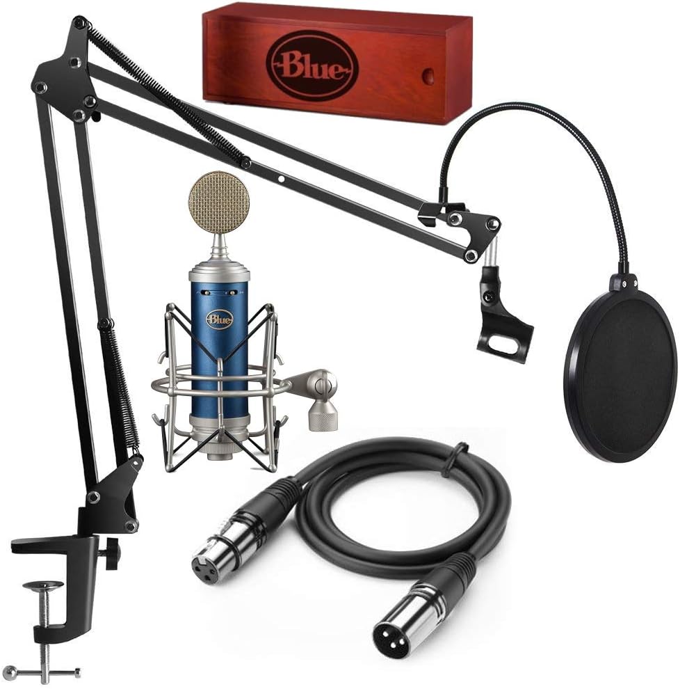 Blue Microphones Bluebird SL Condenser Microphone Podcast Recording Bundle with Gooseneck Pop Filter, Boom Arm and XLR Cable