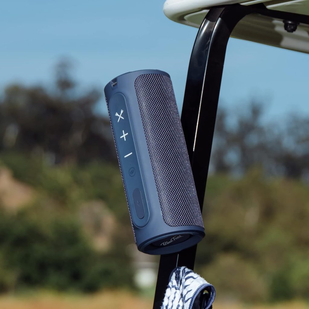 Blue Tees Golf The Player Magnetic Bluetooth Speaker Securely Attaches to Golf Cart - IPX7 Waterproof - USB Charge Out - White