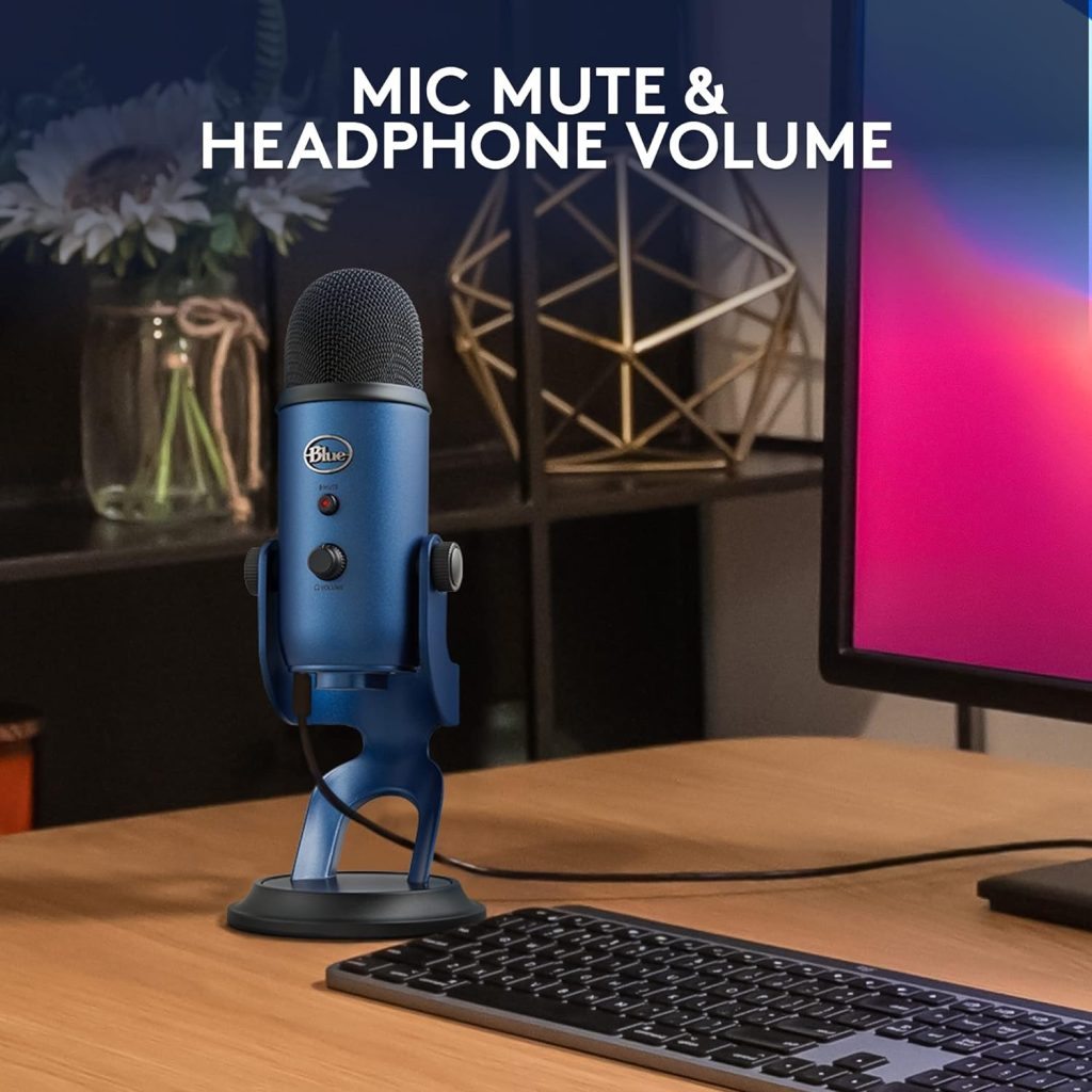 Blue Yeti USB Microphone for PC, Mac, Gaming, Recording, Streaming, Podcasting, Studio and Computer Condenser Mic with Blue VO!CE Effects, 4 Pickup Patterns, Plug and Play – Midnight Blue