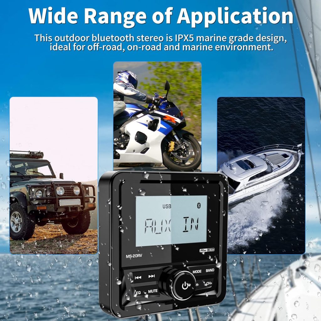 Bluetooth Marine Digital Media Receiver: 2.8 LCD Display Waterproof Boat Radio System - Marine Gauge Stereo with AM FM | USB AUX MP3 | 200W Pre-Amp EQ Subwoofer