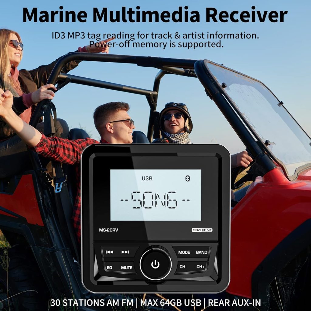 Bluetooth Marine Digital Media Receiver: 2.8 LCD Display Waterproof Boat Radio System - Marine Gauge Stereo with AM FM | USB AUX MP3 | 200W Pre-Amp EQ Subwoofer