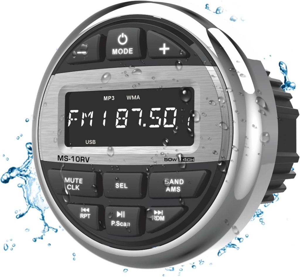 Bluetooth Marine Radio Boat Stereo: Waterproof Boat Audio Receiver - Digital Marine Grade Player with FM AM Radio | USB/AUX-in/MP3 | Subwoofer | Pre-AmpEQ