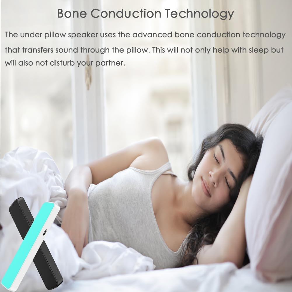 Bluetooth Pillow Speaker for Sleeping, Bone Conduction Stereo Wireless Music Sleep Headphones, Under Pillow Speaker Insomnia Mini White Noise Machine for Side Sleepers (Black5)