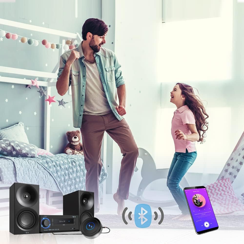 Bluetooth Receiver, Bluetooth Audio Adapter for Home Stereo,Speaker, TV, Tablet, with AUX3.5/RCA Output, Low Latency and HD Audio, Dual Device Connection