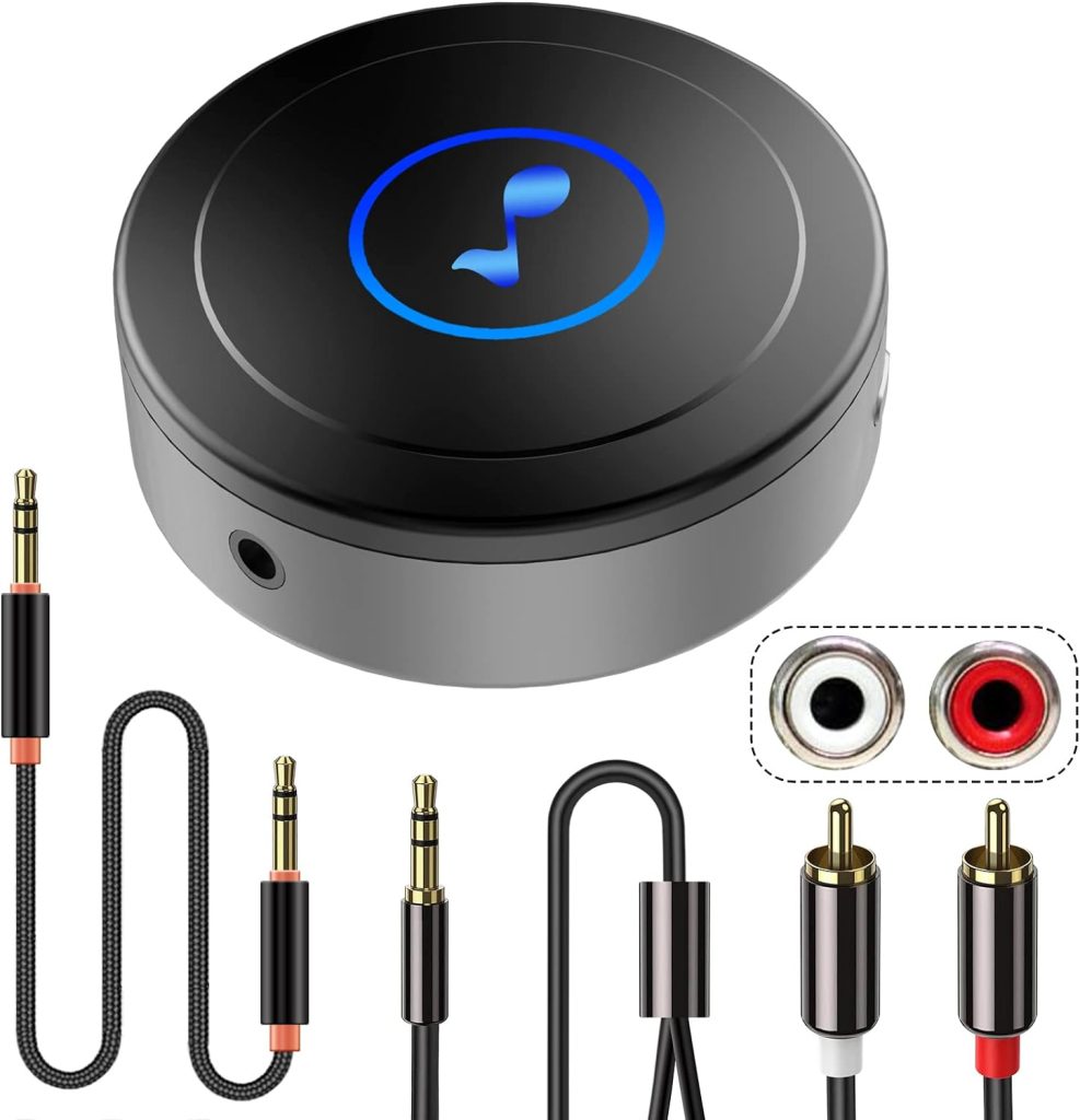 Bluetooth Receiver, Bluetooth Audio Adapter for Home Stereo,Speaker, TV, Tablet, with AUX3.5/RCA Output, Low Latency and HD Audio, Dual Device Connection