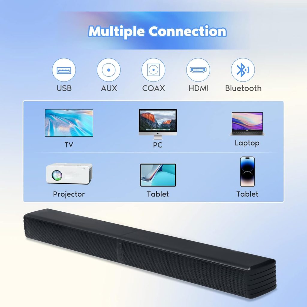 Bluetooth Sound Bars for TV with Dual Subwoofer, 2023 Upgrade 2.2CH Home Theater Audio Surround Sound Speaker System, HDMI/Optical/Aux/USB Connection, 2 in 1 Detachable  Wall Mountable 32 Inch