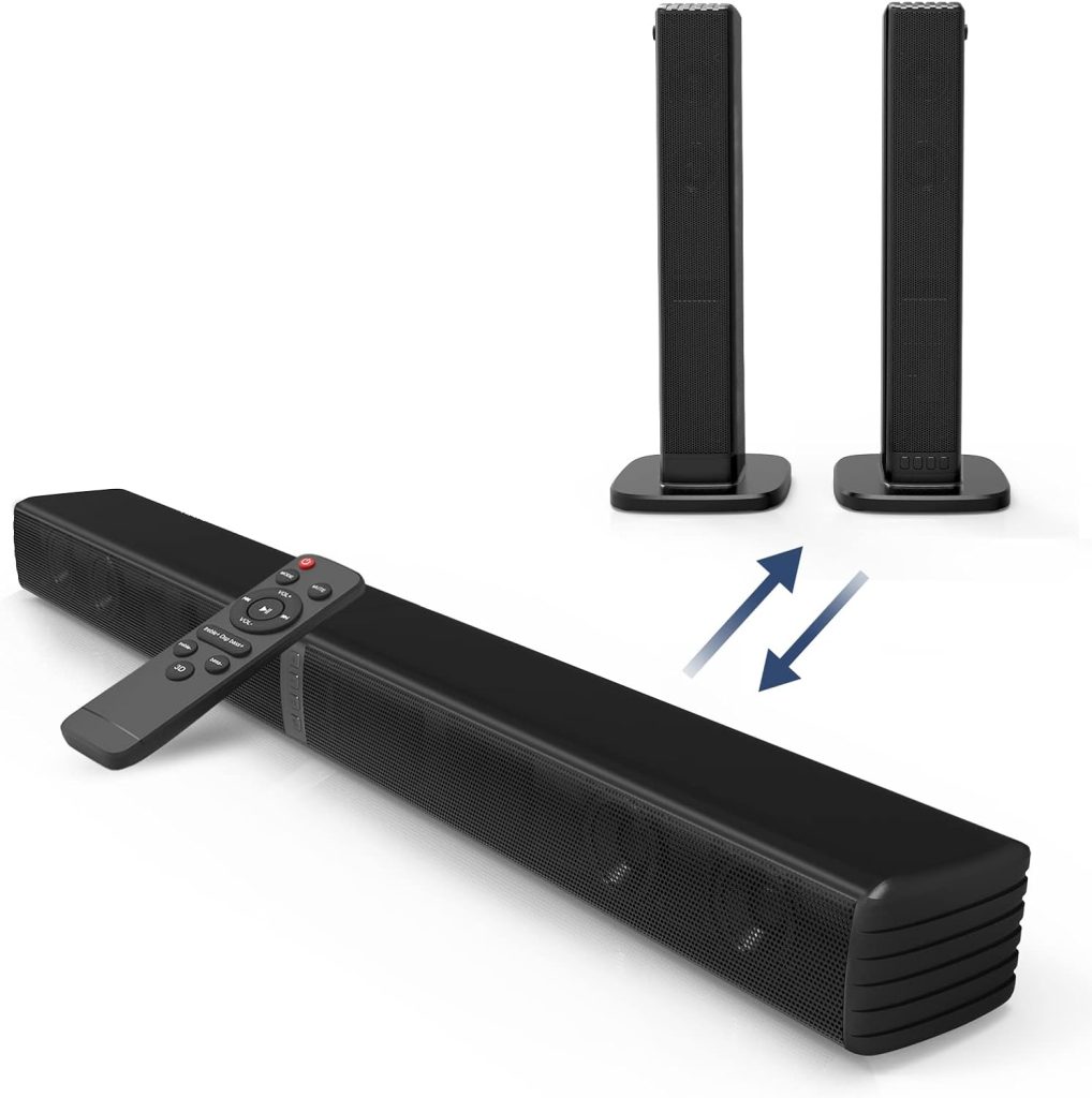 Bluetooth Sound Bars for TV with Dual Subwoofer, 2023 Upgrade 2.2CH Home Theater Audio Surround Sound Speaker System, HDMI/Optical/Aux/USB Connection, 2 in 1 Detachable  Wall Mountable 32 Inch