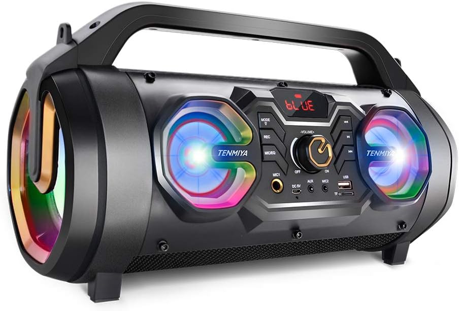 Bluetooth Speakers, 30W Portable Bluetooth Boombox with Subwoofer, FM Radio, RGB Colorful Lights, EQ, Stereo Sound, Booming Bass, 10H Playtime Wireless Outdoor Speaker for Home, Party, Travel, Camping : Electronics