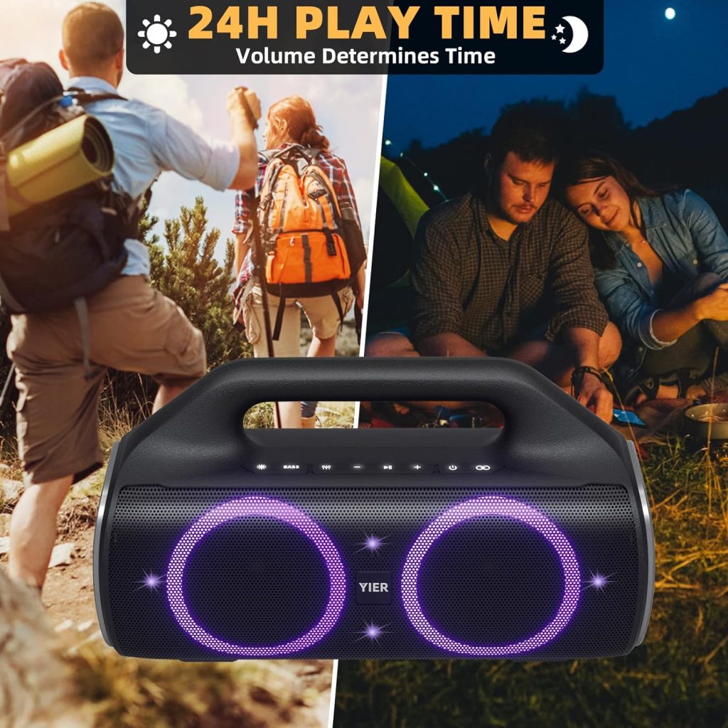 Bluetooth Speakers, YIER 80w (Peak) Portable Wireless Speaker with Lights, Stereo Loud Sound, IP67 Waterproof, Deep Bass Outdoor Speakers Bluetooth 5.0 Dual Pairing for Home Party Beach Camping, Gifts
