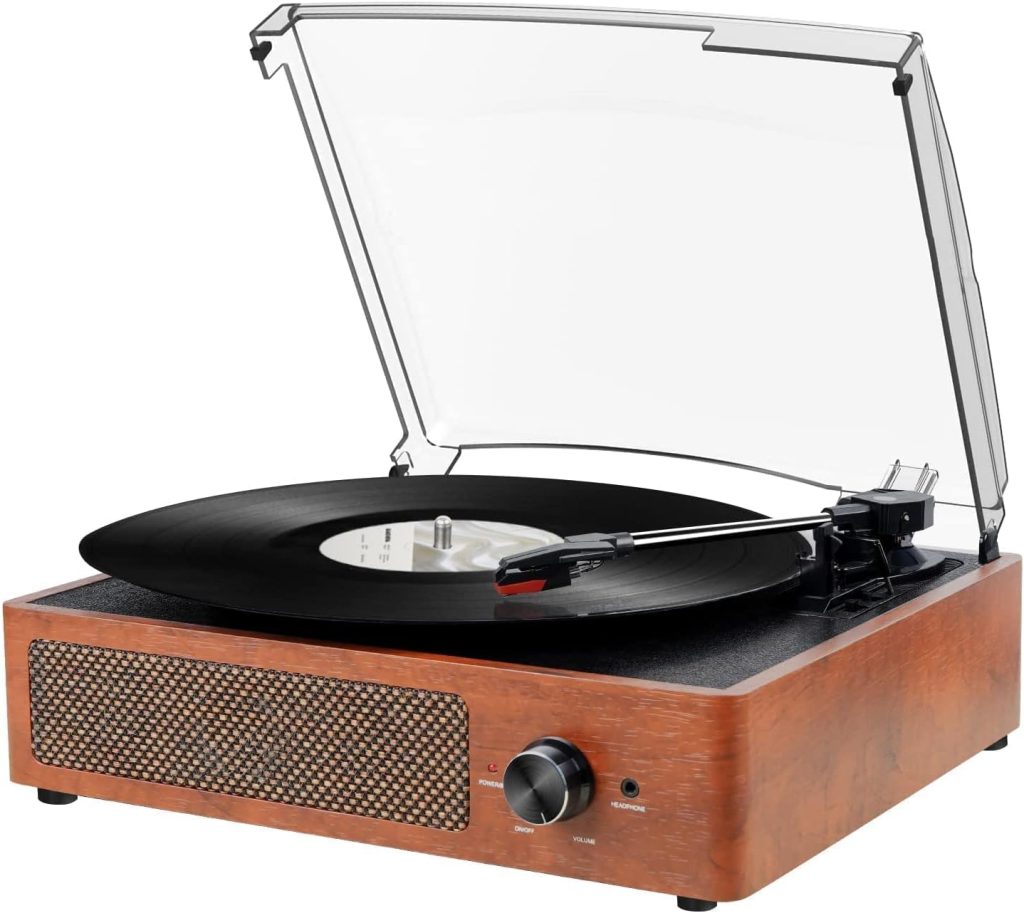 Bluetooth Turntable Vinyl Record Player with Speakers, 3 Speed Belt Driven Vintage Player for Entertainment AUX in RCA Out