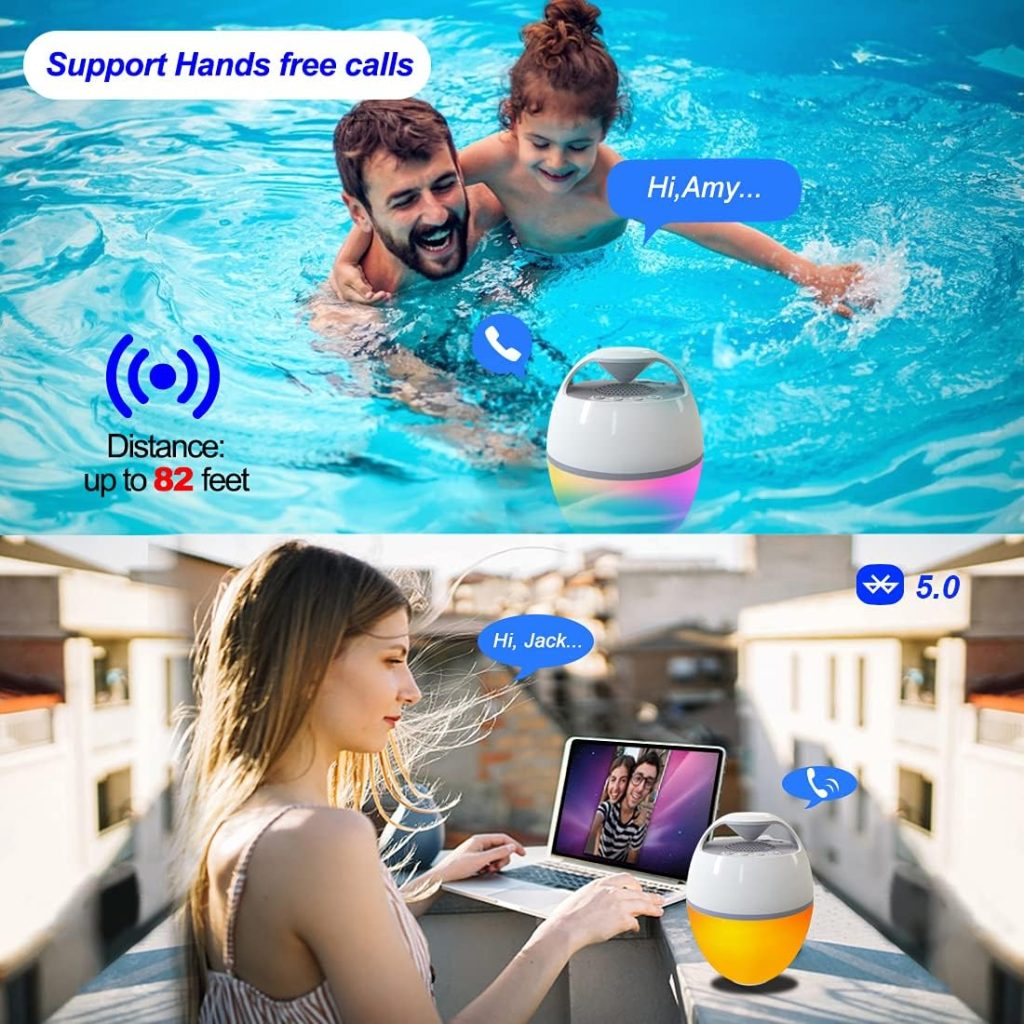 Blufree Pool Speaker with Lights,Bluetooth Portable Speaker IP67 Waterproof Hot Tub Speaker,Louder Volume,Rich Bass, Mic, 82ft Wireless Range Floating Speaker for Outdoor Pool Sports Home Party Shower