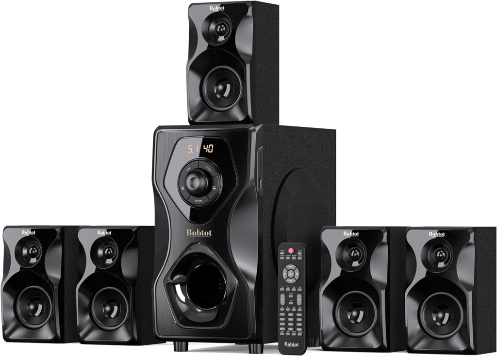 Bobtot Surround Sound Speakers Home Theater Systems - 700 Watts Peak Power 5.1/2.1Wired Stereo Speaker System 5.25 Subwoofer Strong Bass with Bluetooth HDMI ARC Optical Input