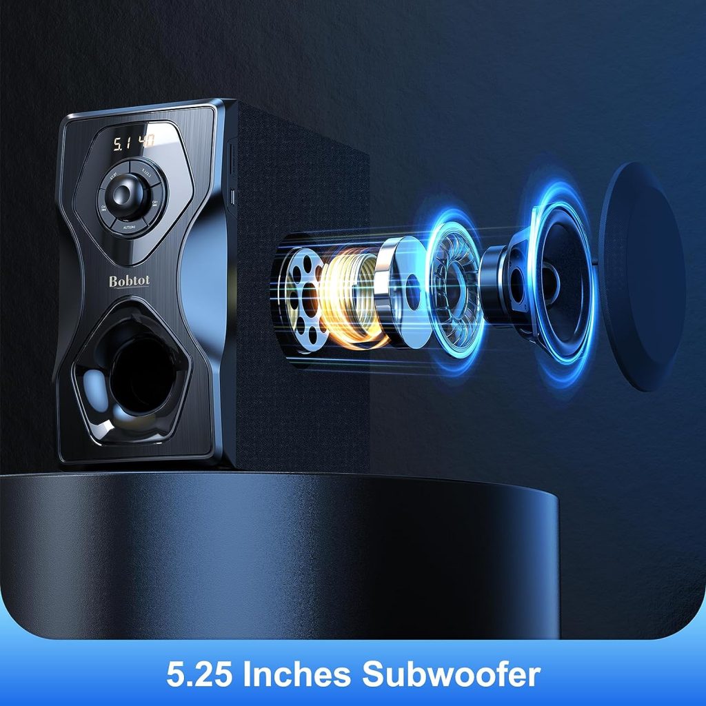 Bobtot Surround Sound Speakers Home Theater Systems - 700 Watts Peak Power 5.1/2.1Wired Stereo Speaker System 5.25 Subwoofer Strong Bass with Bluetooth HDMI ARC Optical Input