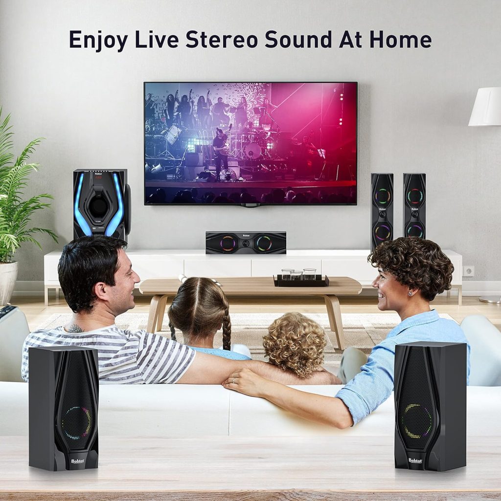 Bobtot Surround Sound System Home Theater Systems - 10 Inch Subwoofer 1200W 5.1/2.1 Channel Stereo Bluetooth Input Home Audio System for 4K TV Ultra HD AV DVD FM Radio USB with LED Display