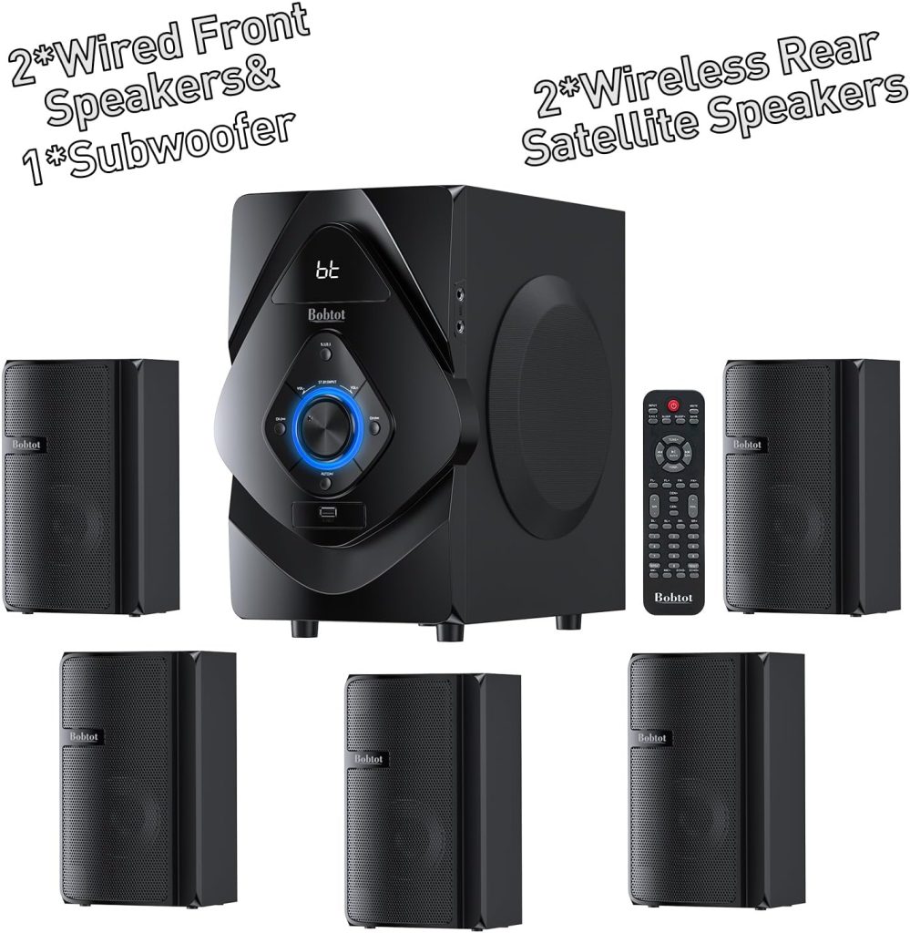 Bobtot Surround Sound Systems Wireless Rear Satellite Speakers - 5.1/2.1 Channel Home Theater Systems 800W 6.5inch Subwoofer with HDMI ARC Optical Bluetooth Input : Electronics