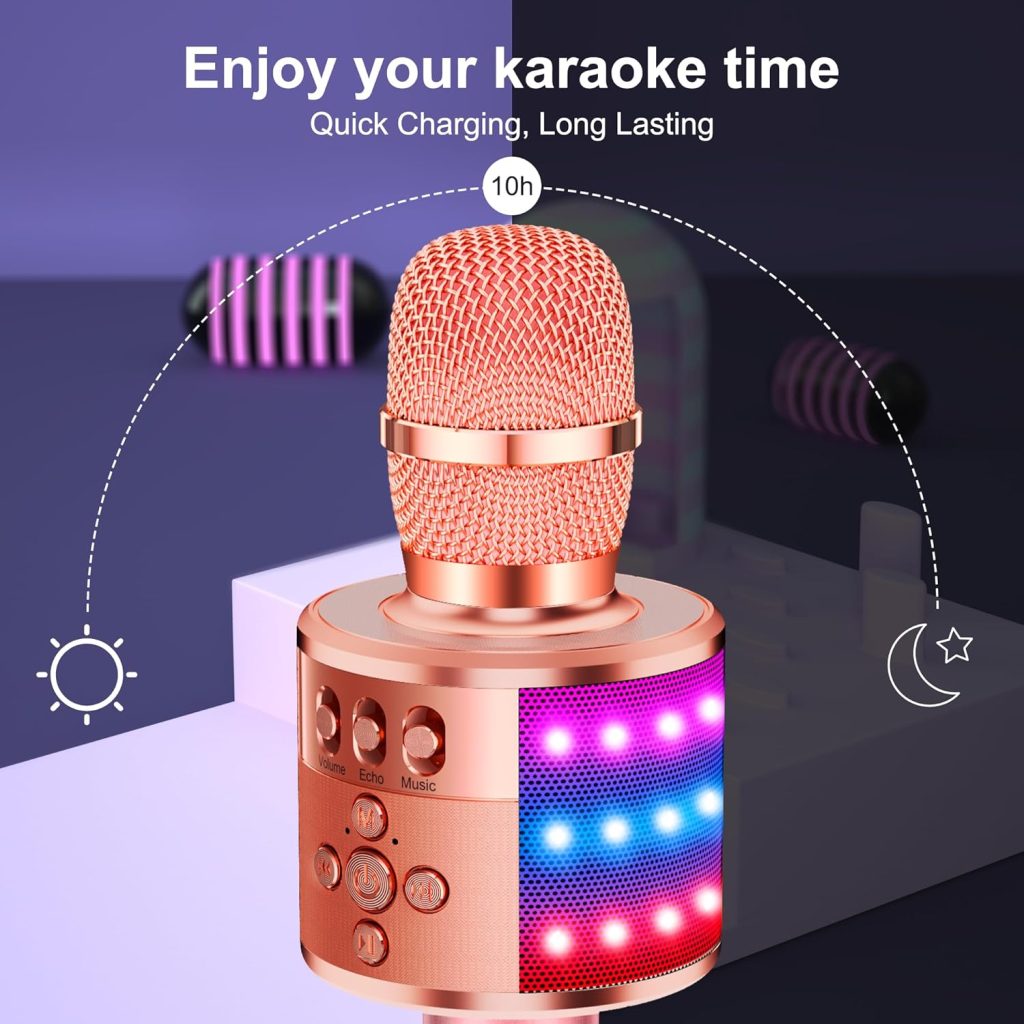BONAOK Bluetooth Wireless Karaoke Microphone with LED Lights,4-in-1 Portable Handheld Mic with Speaker Karaoke Player for Singing Home Party Toys Birthday Gift for Kids Adults Girls Q78(Blue)