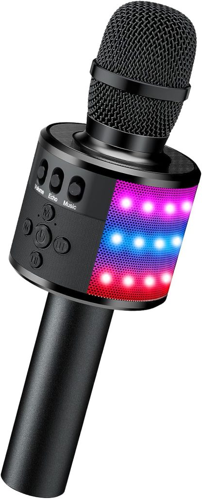 BONAOK Bluetooth Wireless Karaoke Microphone with LED Lights,4-in-1 Portable Handheld Mic with Speaker Karaoke Player for Singing Home Party Toys Birthday Gift for Kids Adults Girls Q78(Black)