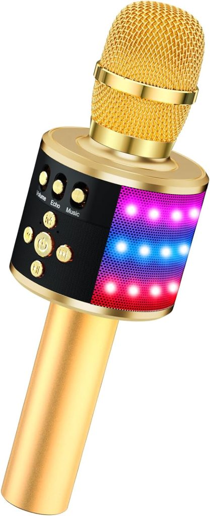 BONAOK Bluetooth Wireless Karaoke Microphone with LED Lights,4-in-1 Portable Handheld Mic with Speaker Karaoke Player for Singing Home Party Toys Birthday Gift for Kids Adults Girls Q78(Purple)