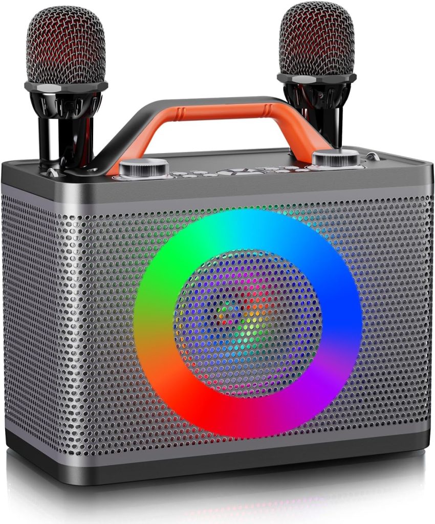 BONAOK Karaoke Machine for Adults Kids - Portable Bluetooth Speakers with 2 Wireless Microphones Subwoofer Tweeter for Outdoor Home Party Singing Player Supports TV/Mobile/Bluetooth/TF/AUX/USB(T18)