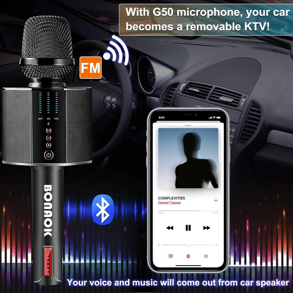 BONAOK Karaoke Microphone, Portable Wireless Bluetooth Karaoke Mic for AdultsKids Car Home Outdoor Party, Karaoke Machine for PC/All Smartphone G50 Black