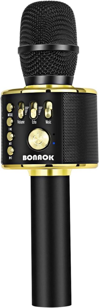 BONAOK Wireless Bluetooth Karaoke Microphone, 3-in-1 Portable Handheld Mic Speaker Machine for All Smartphones, Gifts to Girls Boys Kids Adults All Age Q37(Black Gold)