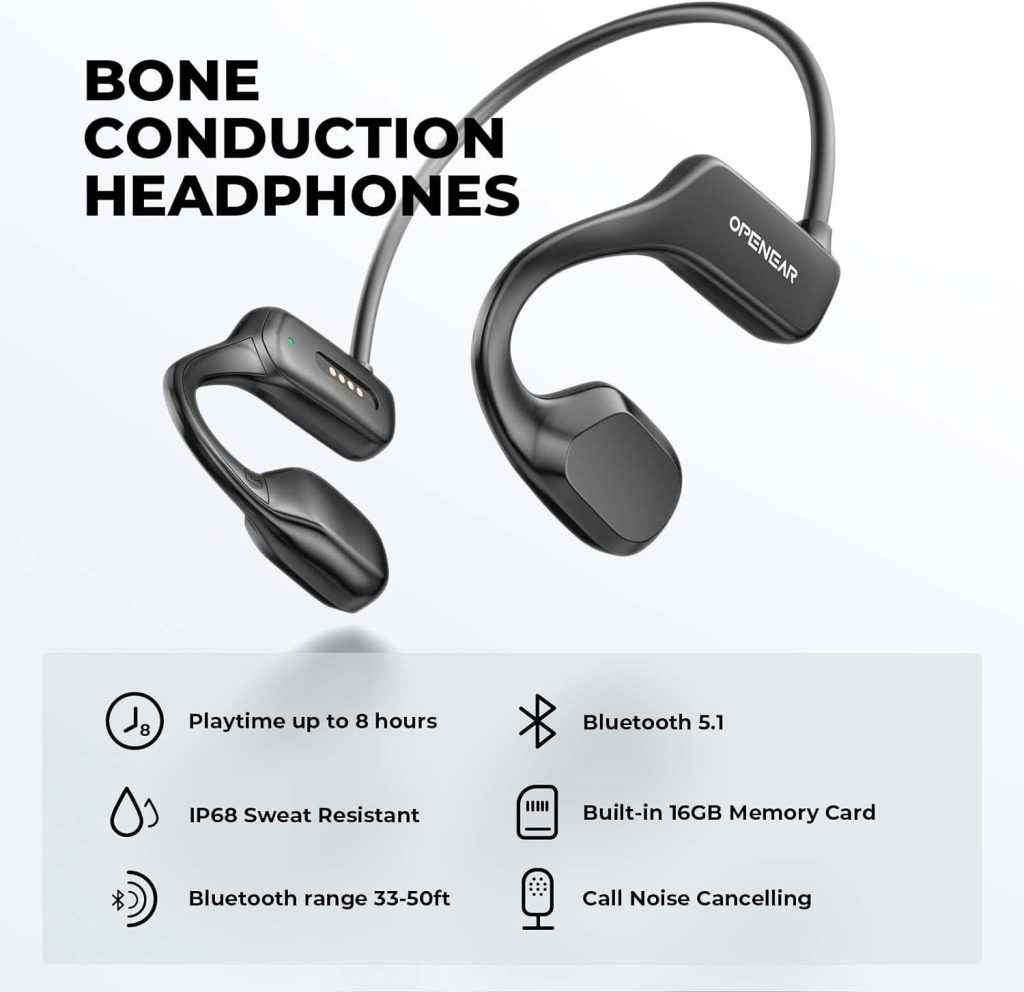 Bone Conduction Headphones, Swimming Headphones Built-in 16GB Memory, MP3 Sports Headphones Waterproof, Bluetooth Earbuds Built in Noise Cancellation Mic, Ultra Light Headphones for Swimming Running