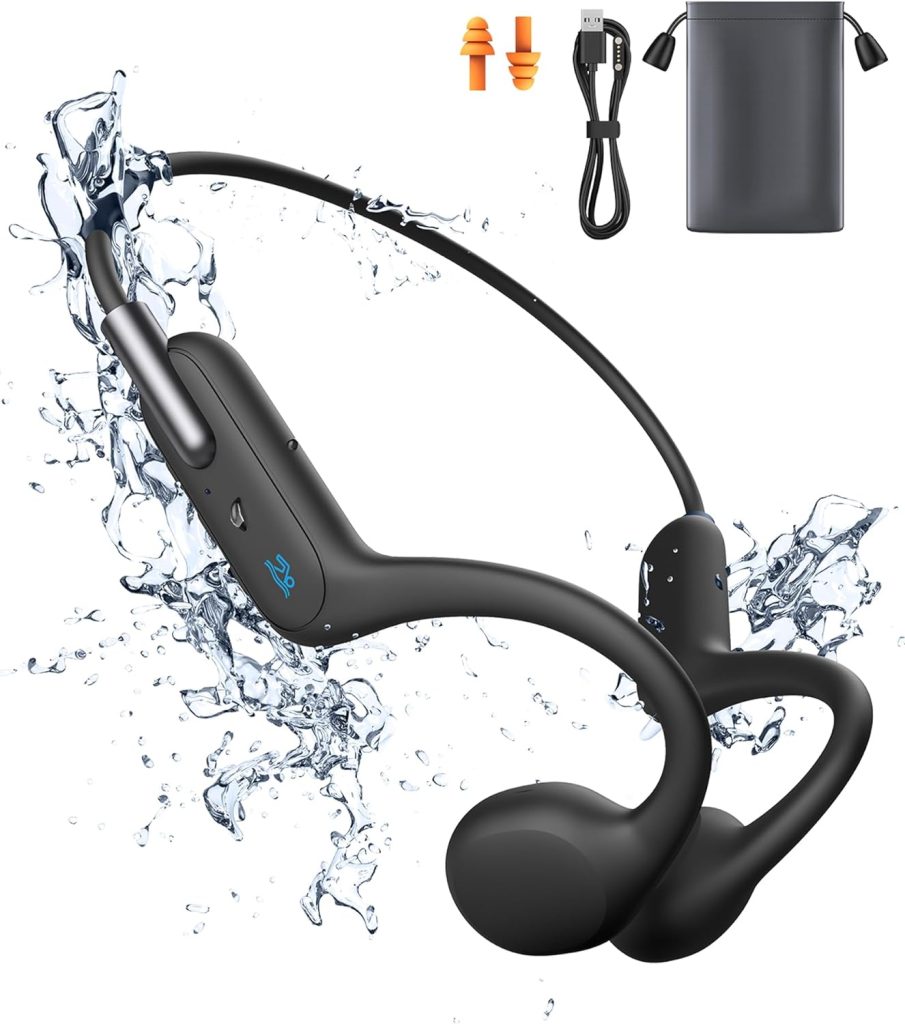 Bone Conduction Headphones, Wireless Open-Ear Headphones, Bluetooth 5.3 with Mic - MP3 Play Built-in 32GB Memory, IPX8 Waterproof Sports Headphones for Gym Workout Swimming Running Cycling.