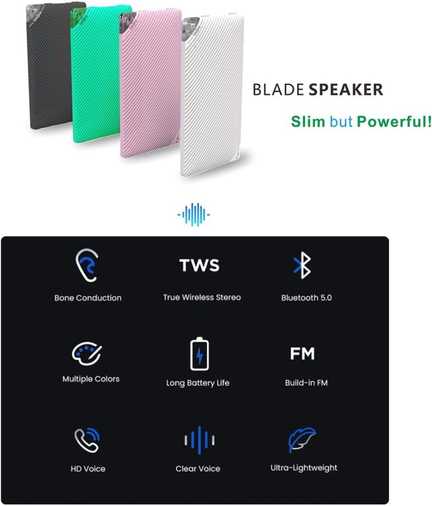 Bone Conduction Speaker Super Small Bluetooth Speakers Portable Card-Thin Stereo Sound Creative Thinnest Speakers Small Thin Sound Box (Mint)