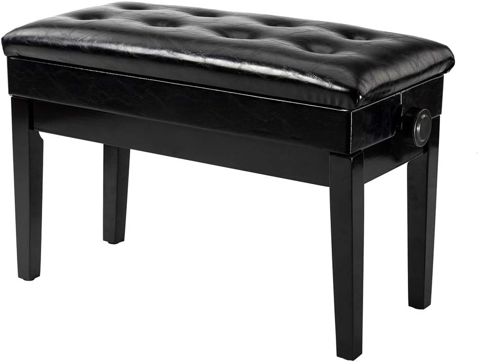 Bonnlo Adjustable Duet Piano Bench with Storage Black Faux Leather Piano Stool Deluxe Padded Seat with 2” Thick Cushion