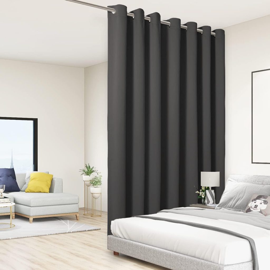 BONZER Room Divider Curtain Total Privacy Wall Grommet Thermal Insulated Soundproof Extra Wide Blackout Curtains for Bedroom Living Room, 84L x 108W Inch (7L x 9W ft), 1 Panel, Dark Grey