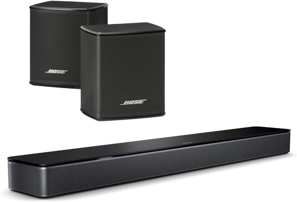 Bose Smart Soundbar 300 Bluetooth Wi-Fi Voice Control, Black Bundle Wireless Surround Speakers and SoundTouch Black, Pair