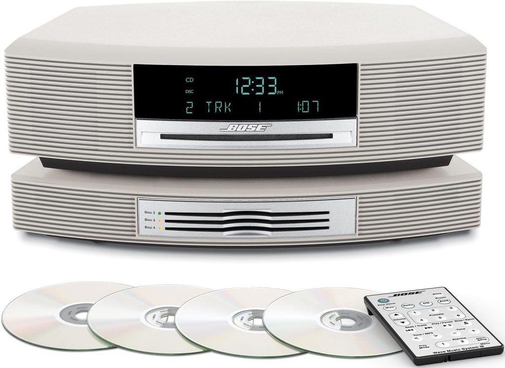 Bose Wave Music System with Multi-CD Changer -- Platinum White, Compatible with Alexa Amazon Echo (Renewed)