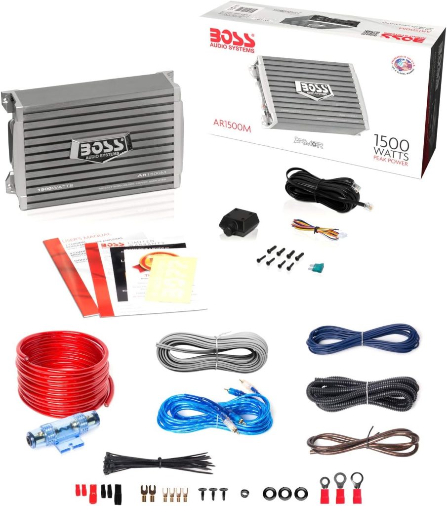 BOSS Audio Systems AR2000M Monoblock Car Amplifier - 2000 Watts, 2-4 Ohm Stable, Class A-B, Mosfet Power Supply, Gray