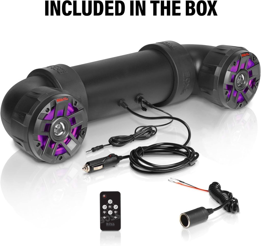 BOSS Audio Systems ATV25B ATV UTV Weatherproof Sound System - 6.5 Inch Speakers, 1.5 Inch Tweeters, Full Range, Built-in Amplifier, Bluetooth Remote, Hook Up To Stereo