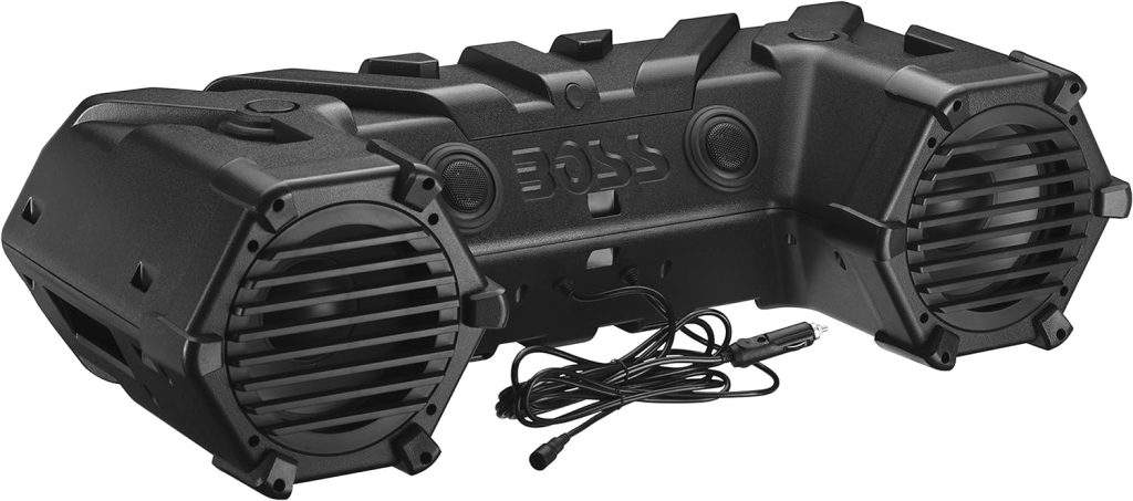 BOSS Audio Systems ATVB95LED UTV ATV Speakers - Weatherproof, ATV Soundbar, 8 Inch Speakers, 1.5 Inch Tweeters, Amplified, Wired Remote for Bluetooth Connectivity, LED Light Bar, Storage Compartment