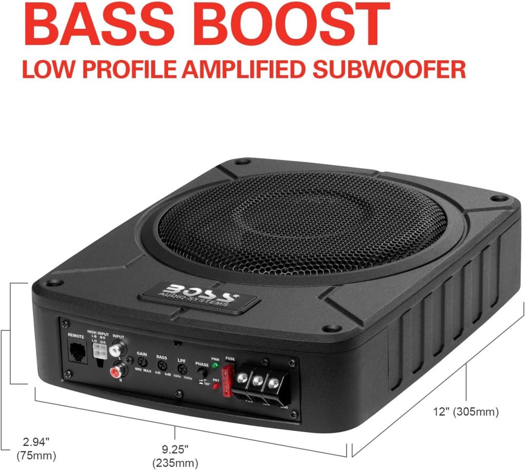 BOSS Audio Systems BAB8 Amplified Car Subwoofer - 800 Watts Max Power, Low Profile, 8 Inch Subwoofer, Remote Subwoofer Control, Great for Vehicles That Need Bass But Have Limited Space